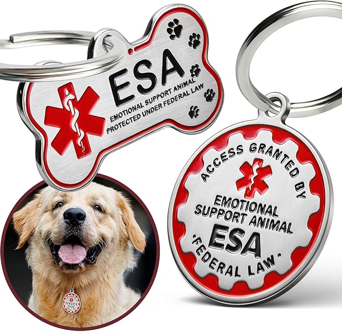 HOPELF Engraved Personalized ESA Tag - Custom Emotional Support Animal Tags for Dogs and Cats - Essential Therapy Pet Name Badge for Collars, Vests, Harnesses - for Most Breeds