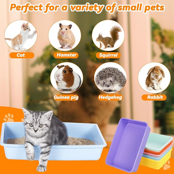 6 Set Small Cat Litter Box Kitten Litter Pan 12.3" x 8.5" x 2.7" Rabbit Plastic Litter Tray with 6 Scoop for Easy Cleaning, Hamster/Guinea Pig/Hedgehog Travel Toilet Pan