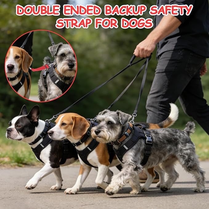 YUEPET Dog Safety Collar Clips 2 Pack Adjustable Prong Collar Backup Clips Reflective Double Ended Backup Clasp Leash Connector for Dog Harness to Collar Safety Clip(Red+Blue)