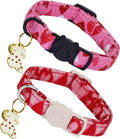 Valentine Cat Collar-2 Pack Collars Red and Pink Love-Heart Print Breakaway with Kitten and Bell Pendant Safety Buckle Adjustable Pet Collar for Cats Gift for Cats and Small Pets
