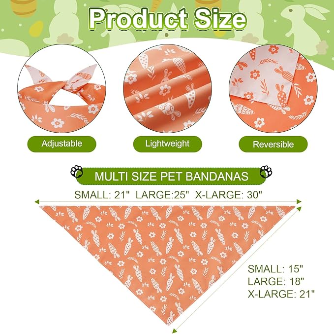 Easter Dog Bandanas XLarge 2PCS, 4 Pattern Colorful Scarf for Boy and Girl, Triangle Reversible Bibs Breed for Puppy Cats Pets