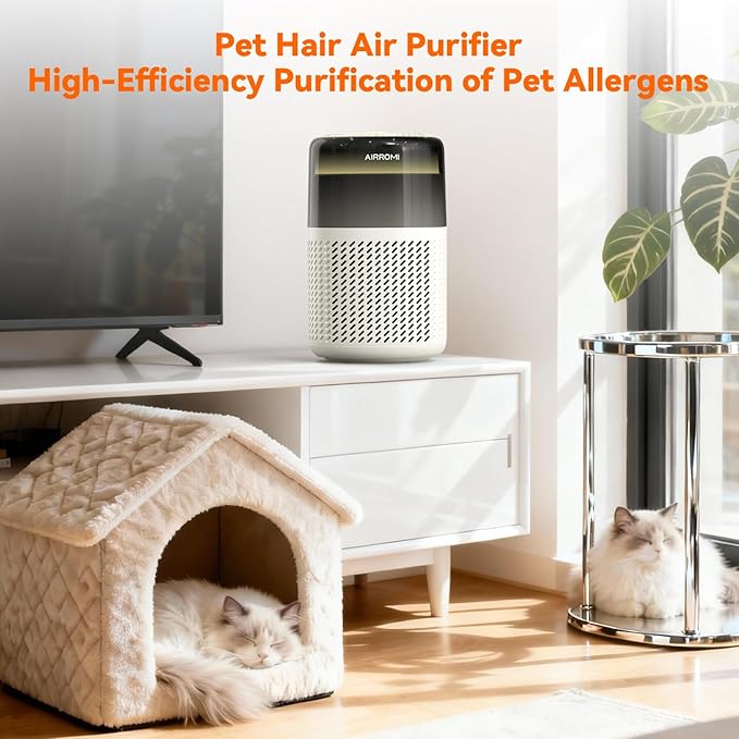 AIRROMI HEPA Air Purifier for Bedroom&Home,Pet Air Purifier for Home Pets,Removes Pet Odor,Cat Litter Smell,Dust,Smoke&Allergies,Quiet Room Air Purifier with Scents,360°Air Cleaner,A2005 Yellow