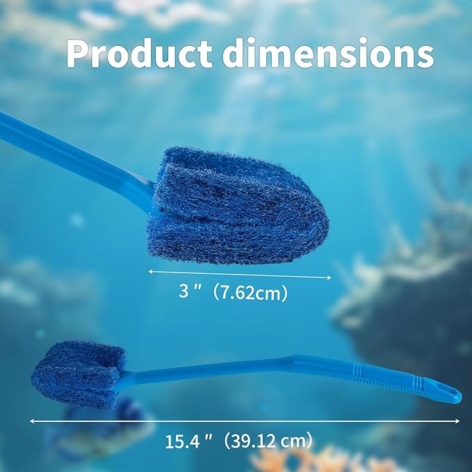 SLSON Aquarium Algae Scraper Double Sided Sponge Brush Cleaner Long Handle Fish Tank Scrubber for Glass Aquariums and Home Kitchen,15.4 inches (2)