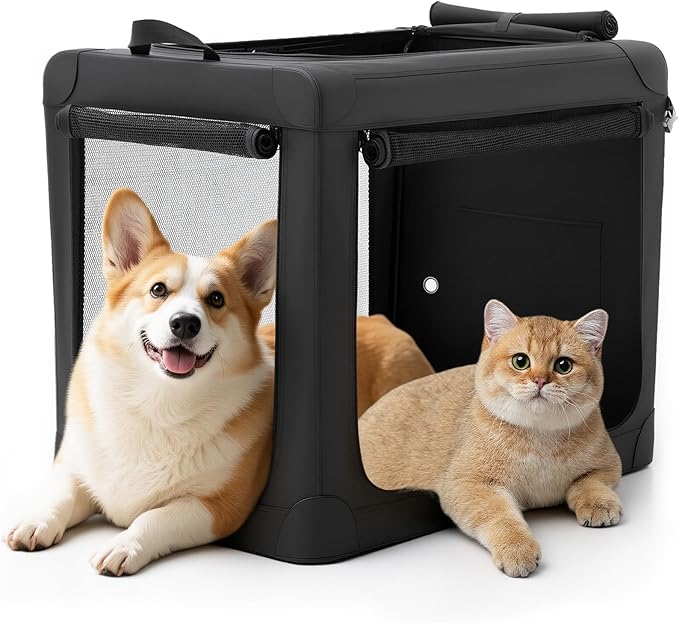 DUMOS Dog Crate 30 Inch Travel Cat Pet Carrier for Small Medium, Portable Foldable Soft Pet Crate with Storage Bag & Washable Pad for Indoor Outdoor Dog Kennel Carrier (M-50lbs, Black)
