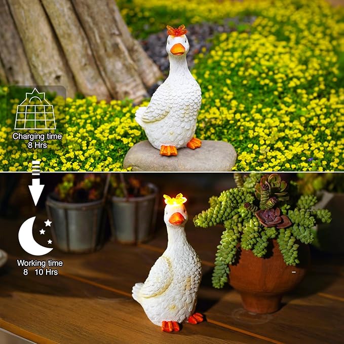 Goodeco Garden Goose Statue with Solar Butterfly - Outdoor Goose Decor for Unique Gifts for Mom & Garden Lovers (Off White)
