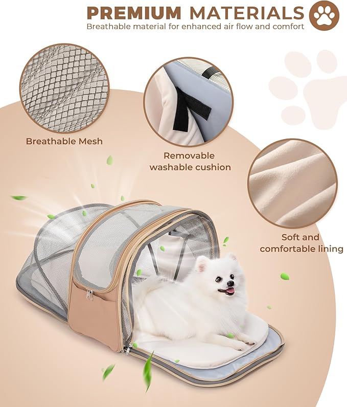 Expandable Cat & Small Dog Carrier Backpack, Soft-Sided Airline-Approved Pet Travel Bag with Dual-Side Expansion, Under-Seat Fit, Breathable Mesh, for Hiking, Vet Visits & Trips (Up to 22 lbs)