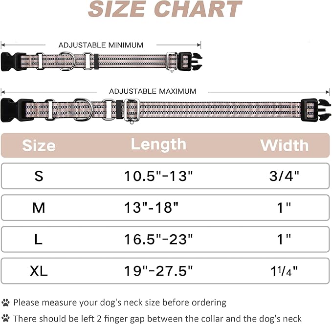 Martingale Dog Collar, Adjustable Nylon Reflective Collar with Quick Release Buckle (Pink Ivory, Large)