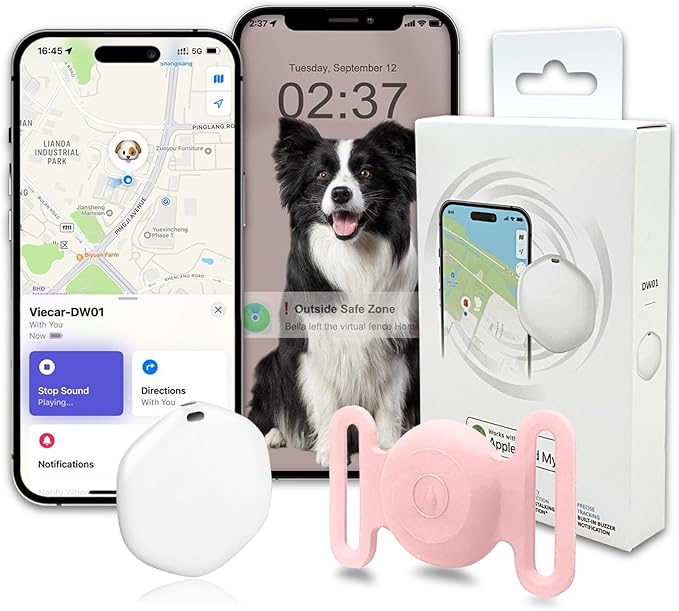 GPS Tracker for Dogs, Mini GPS Pet Tracker with Silicone Cover, IPX8 Waterproof GPS Tracker for Kids,No Monthly Fee,Work with Apple Find My(iOS Only),Dog Tracker Finder Tracker Pets-Pink-6