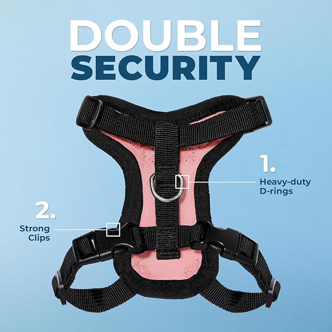 Voyager Escape-Proof Step-in Lock Cat Harness & 5ft Neoprene-Handle Leash Set All-Weather Mesh with Reflective Stitching for Small to Large Cats by Best Pet Supplies, Pink/Black Trim, XXS