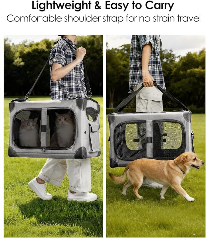 Extra Large Cat Carrier for 2 Cats, XL with Removable Divider, Foldable Soft-Sided Pet Carrier with Storage Tote, Portable Travel Crate for Large Cats, for Car & Home Use, 24" x 17" x 17"