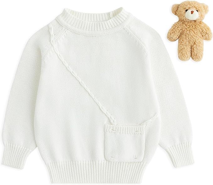Simplee kids Baby Girl Knit Sweater with Bear in The Pocket Toddler Pullover Sweater Cute Fall Winter Clothes