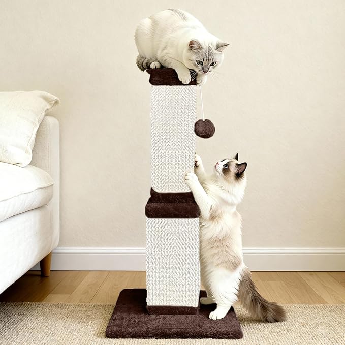 AGYM 32 Tall Cat Scratching Post for Large Cats, Cat Scratcher for Indoor Cats Adults, Sturdy Sisal Scratch Post to Protect Furniture, Brown