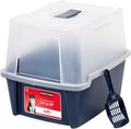 IRIS USA Cat Litter Box, Litter Box Enclosure with Scoop and Front Door Flap, Covered Kitty Litter Box for Privacy, Portable, Easy to Clean, Navy