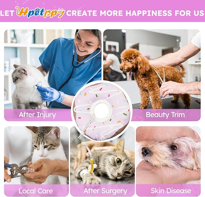 Cat Cone Collar Soft, Waterproof Cat Recovery Collars Spay Cones to Stop Licking Cute Donut E Collar After Surgery Anti-Lick Wound Healing Safety Elizabethan Collar for Kittens (Donut Purple, Large)