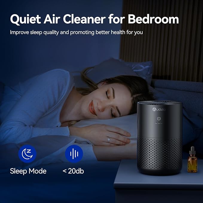 Air Purifiers for Bedroom Home with H13 True HEPA Filter, 20dB Quiet Air Cleaner for Pets Hair Dander Odor, Smoke Dust Pollen, Aromatherapy Function, Black