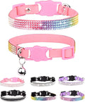 Cat Collars for Girl Cats with Rhinestone Soft Velvet,Breakaway Cat Collars with Bell,Adjustable Safe Kitten Collar (Multicolour Pink)