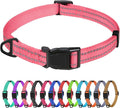 TagME Reflective Nylon Dog Collars, Adjustable Classic Pet Collar with Quick Release Buckle for Extra Small Dogs, Baby Pink,5/8" Width