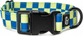 Lucy & Co. Have a Nice Day Dog Collar - Durable Lightweight Designer Collar for Pets - Adjustable Metal Safety Buckle - Lime Green Blue Checker - Large