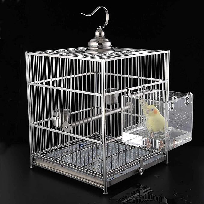 Hanging Bird Bath Cube Bird Bathtub Bath Shower Box Bowl Cage Accessory for Bird Canary Budgerigar Parrots Crested Myna Cockatiel, Big