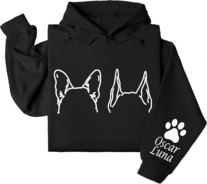 Custom Dog Mom Shirt for Women Pet Ears Sweatshirt with Name Unique Puppy Line Art Cute Dad Hoodie for DogDad Owner Lover
