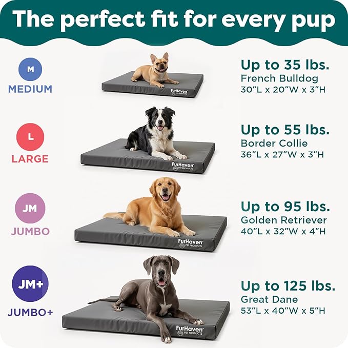 FurHaven Water-Resistant Orthopedic Dog Bed for Large Dogs, Oxford Polycanvas Mattress, Solid Orthopedic Foam Slab for Joint Support, Removable Washable Cover, Jumbo Plus/XXL, Deep Lagoon