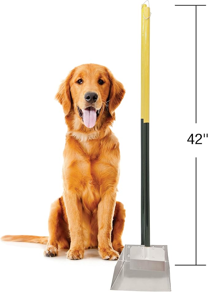 Four Paws Stainless Steel Long-Handled Dog Pooper Scooper Spade & Pan 2 Piece Set, Pet Waste Pickup Tool, 38" x 7"