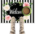 Pet Feeding Mat 24" x 16" Floral Stripe Welcome Design Non Slip Dog Food Mat and Cat Food Mat Easy Clean Puppy Feeding Mat for Indoor Cats Large Pet Food Mat for Food Bowls