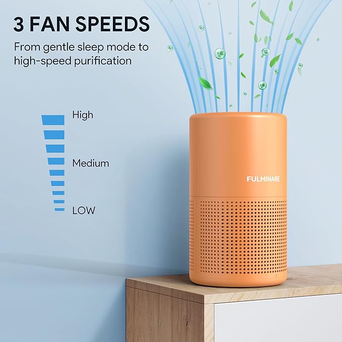 FULMINARE Air Purifiers for Home Bedroom H13 True HEPA Air Purifier, 3 Speeds, Timer, 24dB Quiet Air Cleaner With Night Light, Portable Small Desk Air Purifier for Smoke, Kitchen, Office, Lava Orange