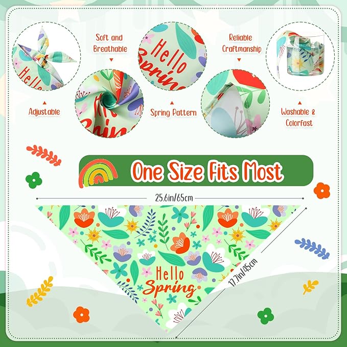 Chunful 50 Pcs Spring Dog Bandanas Floral Dog Bibs Seasonal Pet Costume Adjustable Cat Puppy Spring Outfit Cute Washable Triangle Scarf Kerchief for Small to Medium Pet