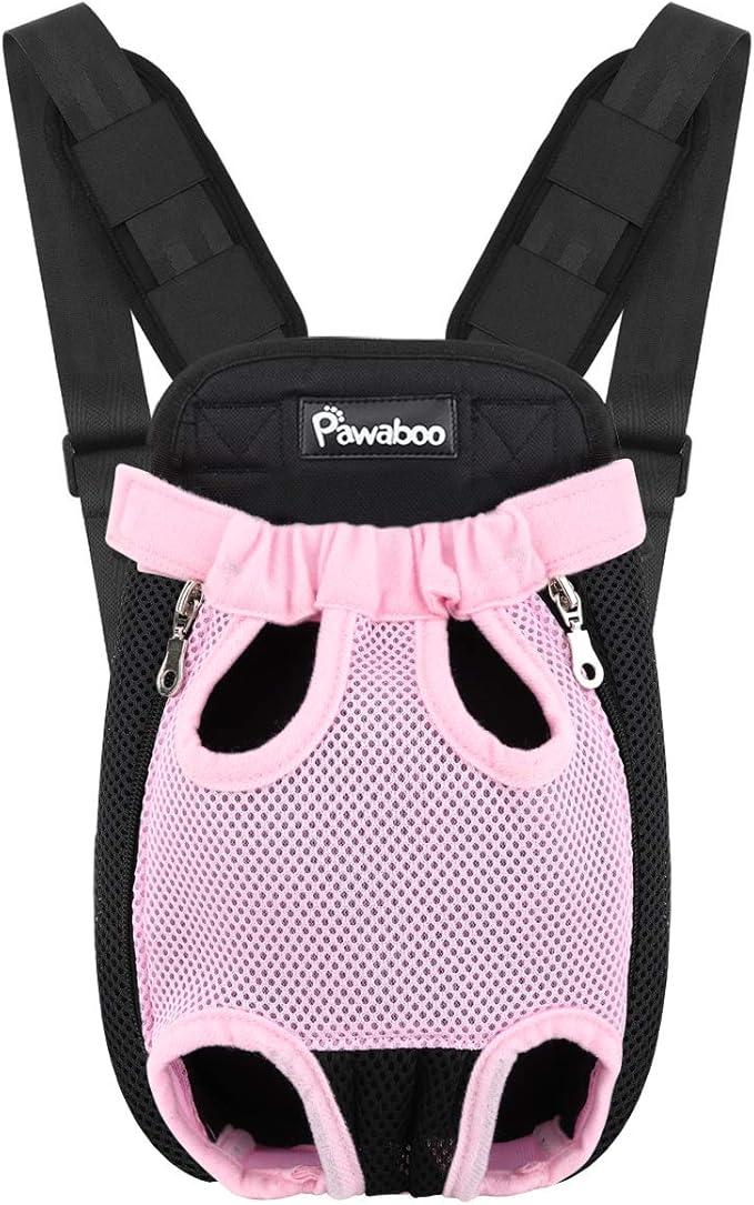 Pawaboo Adjustable Carrier Backpack for Dog Cat, Pet Front Dog Carrier Purses Cat Travel Bag, Legs Out, Easy-Fit for Traveling Hiking for Small Dogs Cats Puppies, M, Pink