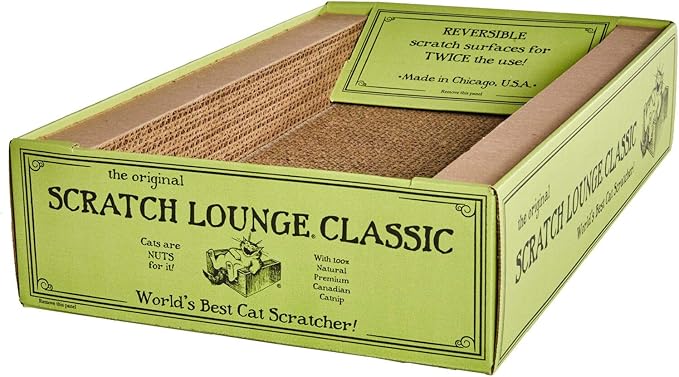 Scratch Lounge Cardboard Cat Scratcher & Lounger for Large Cats - XL 13x22 with Reversible Floor & Catnip - Heavy Duty Durable Bed Lasts 10x Longer Than Conventional Scratchers