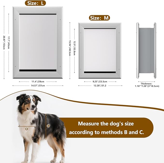 Ownpets Aluminum Large Dog Door for Wall and Door, Double Flap Energy Efficient, Telescoping Tunnel and Lock Panel, Heavy Duty Doggy Door for Dogs Up to 100lbs