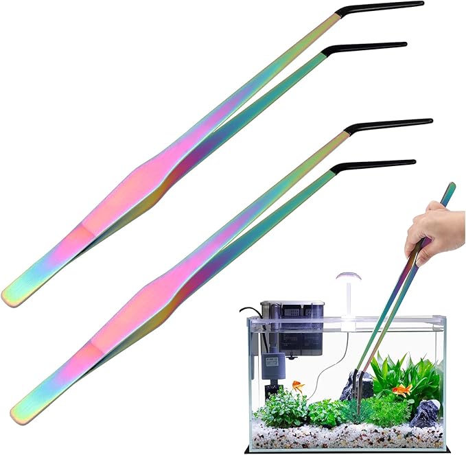 OLIISS Reptile Feeding Tongs with Rubber Tip - 15" Extra Long Tweezers for Aquariums & Crafts - Stainless Steel Feeder Tools for Bearded Dragons & Lizards - Terrarium Tank Supplies - 2 Pack