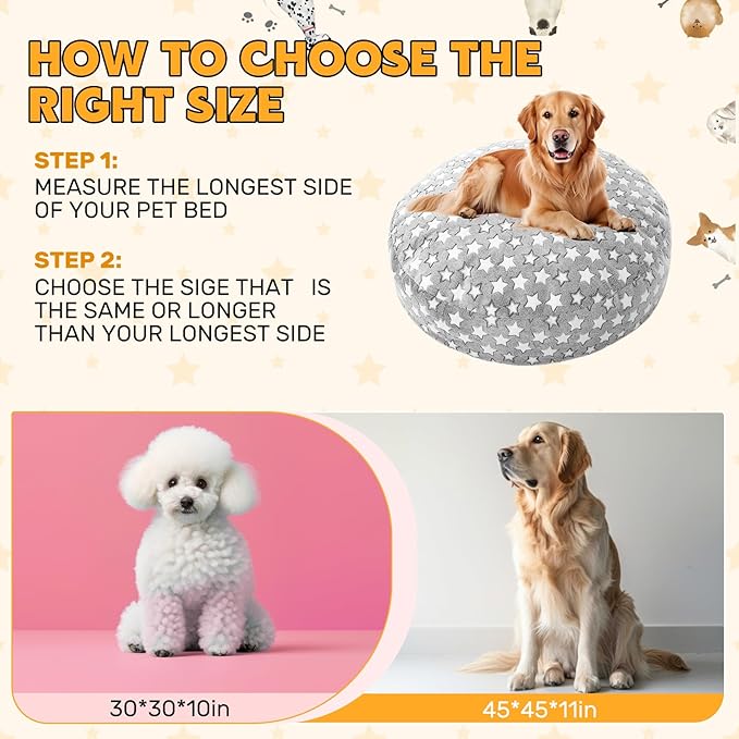 Youyole Small Washable Round Dog & Cat Bed Cover Replacement Waterproof 20 x 20 x 8 in Round Donut Bed Cover for Small Dogs Soft Gray Pet Beds Protector Sheet with Lovely Star Print for Beds Pet Couch