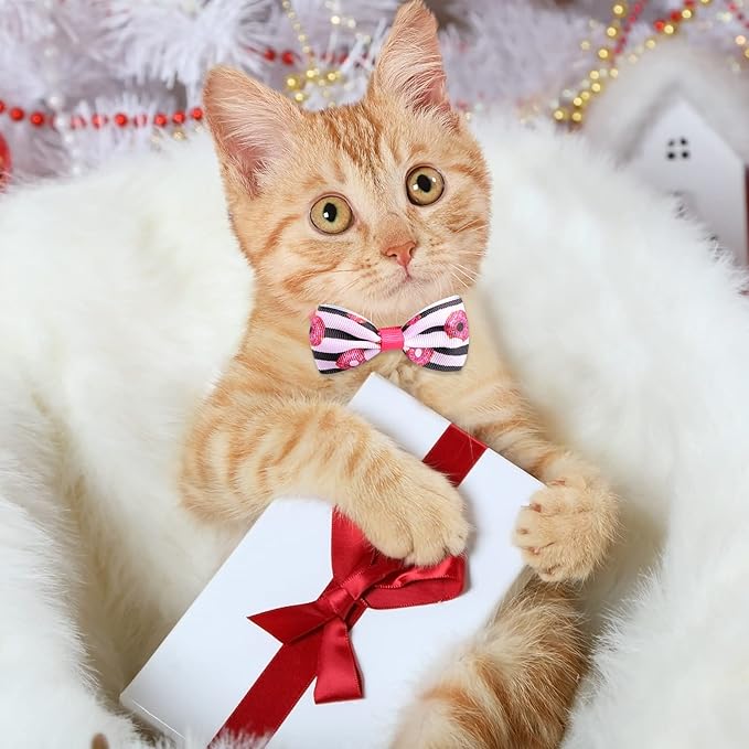 Reginary 100 Pieces Dog Bow Tie Collar Set Include 40 Dog Neckties, and 30 Puppy Bowties, 30 Collar Flowers, Adjustable Pet Ties Grooming for Small Medium Cats Pets Supply(Donut)