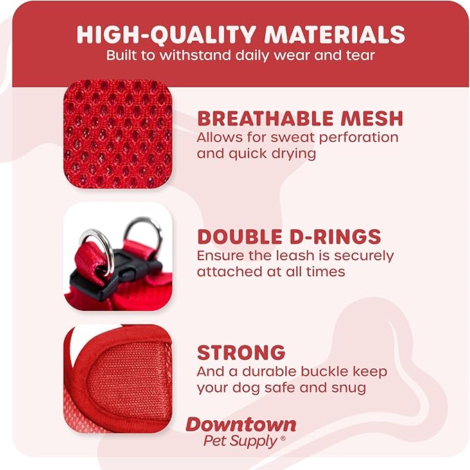 Downtown Pet Supply Step in Dog Harness No Pull, X-Large, Red - Adjustable Harness with Padded Mesh Fabric and Reflective Trim - Buckle Strap Harness for Dogs