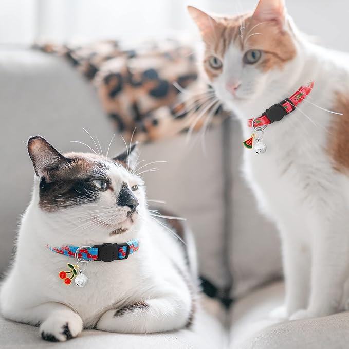 7 Pack Breakaway Cat Collars with Bells & Fruit Pendants,Safety Kitten Collar,Adjustable,Ideal for Girl Cats Boy Male Cats Pet Supplies,Accessories,Gifts