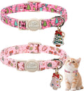 2 Pack Christmas Cat Collars - Breakaway Cat Collar with Bell, Pink and Green Christmas Tree Pendant, Winter Adjustable Kitten Collars for Girl Boy Cats, Cozy Christmas