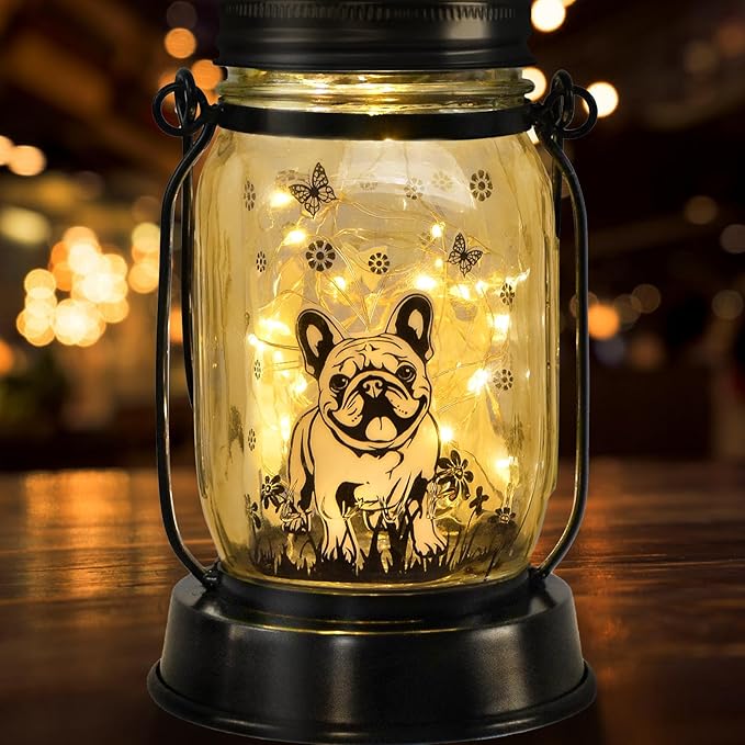 French Bulldog Frenchie Gifts for Women/Men French Bulldog Solar Lanterns Dog Mom Birthday Dog Lovers Lantern Pet loss Pet Memorial Lights Solar Garden Decoration Yard, Patio,Backyard,Porch Torches