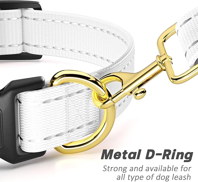 Reflective Dog Collar for Medium Dogs, Cute Adjustable Heavy-Duty Nylon Puppy Collars for Boy and Girl Female, Soft Pet Accessories with Quick Release Buckle, Neck 14-20", White