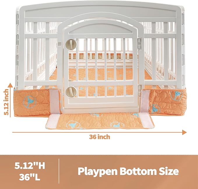 PJYuCien Dog Playpen Bottom Pad Fits for 36 Inch 4 Panels Exercise Pet Pen, Using as a Fence Stabilization and Puppy Pen Mat, Hoop and Loop Design, Orange (Playpen Not Included)