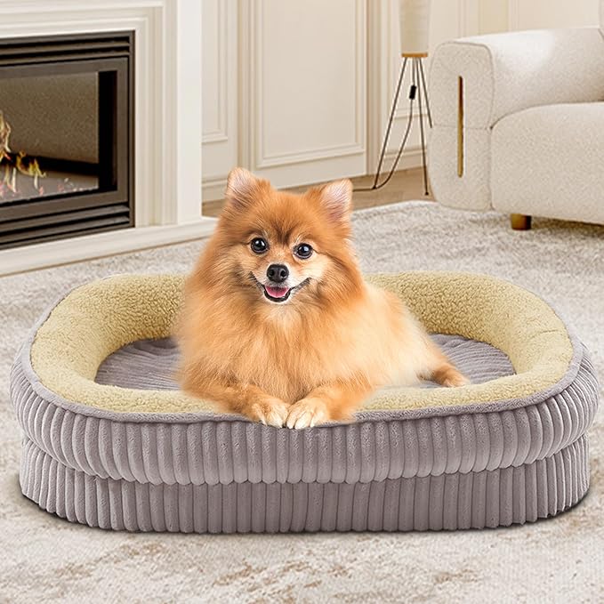Orthopedic Dog Bed for Puppy,Extra Small Dogs Breeds,Oval Cat Bed,High Density Egg Crate Foam Dog Sofa Beds,Pet Couch Bed with Four Sided Bolster,Removable Washable Cover&Non-Slip Bottom