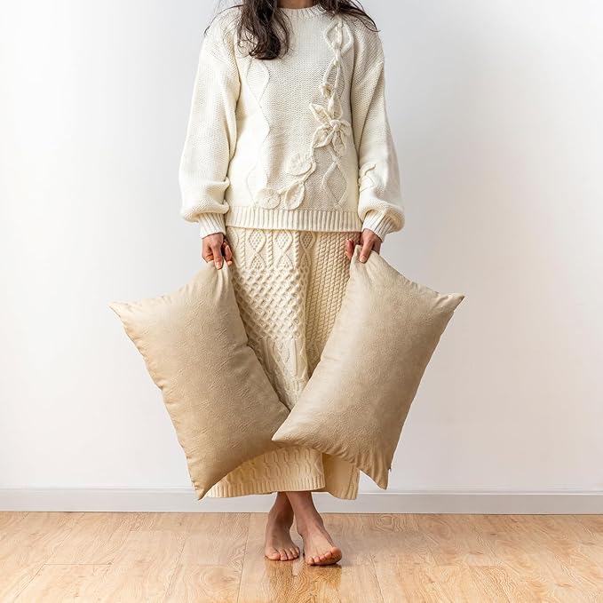Pack of 2 Leather Lumbar Pillow Covers, Modern Decorative Thickened Luxury Faux Leathe Throw Pillow Covers for Home Decor Outdoor Waterproof Pet Hair Resistant Pillow Covers 12x20 inch Beige