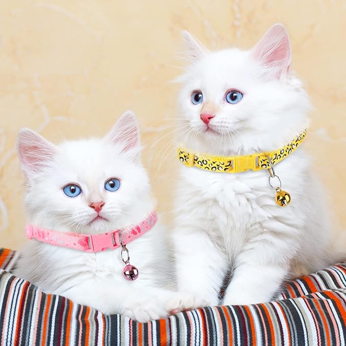 Yunsailing 24 Pcs Cat Collars with Bells for Litter Cat Puppy Soft Nylon Whelping Adjustable Reflective Kitten Collars for Newborn Pets Dogs Kitten, Assorted Colors(Cute Pattern)