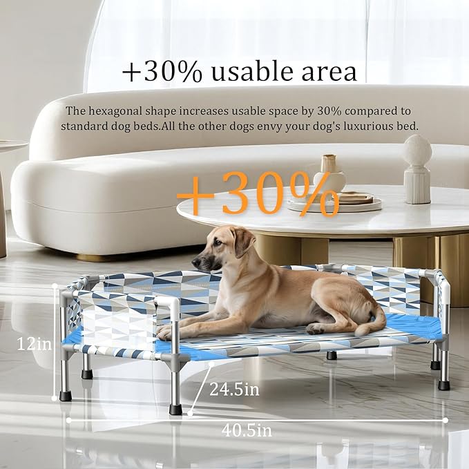 Elevated Dog Bed with Guardrail, Cooling Outdoor Pet Cot with 5-Sided Fence，Raised Dog Cot with 6-Metal Frame