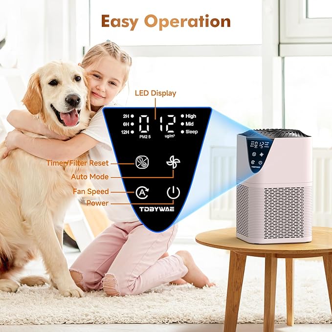 Air Purifiers for Home Large Room up to 1750 Sq Ft, H13 True HEPA Filter Air Purifiers for Bedroom, 25dB Quiet for Home,Bedroom,Office (Pink)