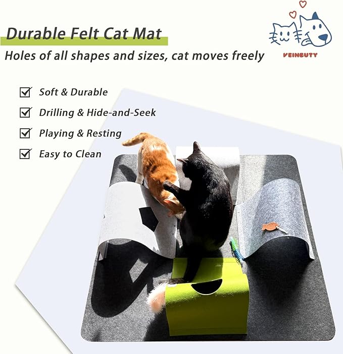Interactive Cat Tunnel Toys for Indoor Cats,4-Way Felt Cat Tunnel Play Mat with Feathers & Bell 6 Pcs Cats Enrichment Toys Set Foldable Kittens Cave Hideout for Pet Hide & Seek (Dark Gray)