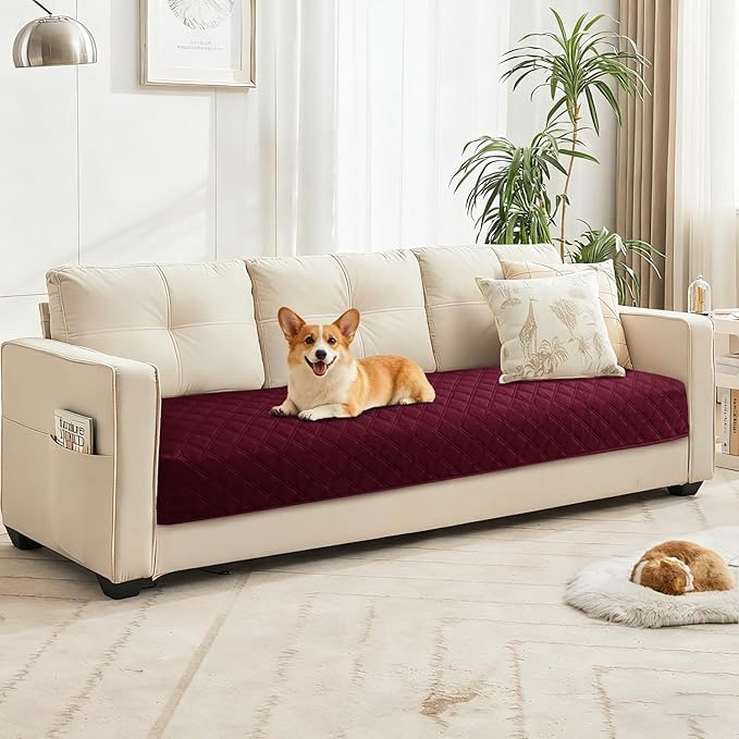 Waterproof Dog Bed Cover, Non-Slip Dog Blanket for Couch, Couch Covers for Dogs Washable, Pet Blanket for Furniture, Pet Bed Mat for Sofa, Car, Pet Supplies Christmas (82x102 Inch, Burgundy)
