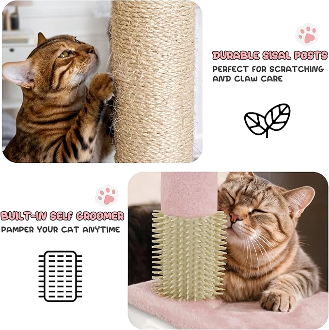 MoNiBloom 54 Inch Cat Tree Tower for Indoor Cats Large Adults, Pink Cat Tower with Scratching Post, Multi-Level Furniture Activity Center with Cat Condo Pet Play House, Soft Pink