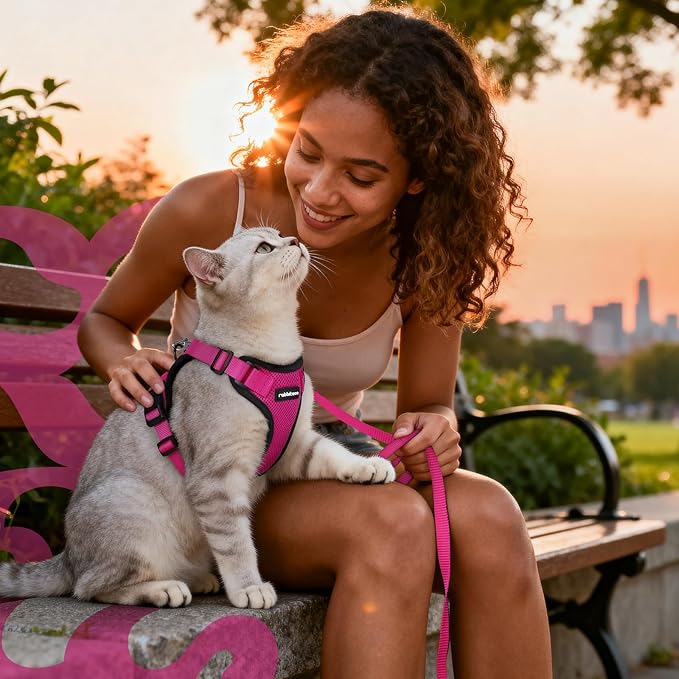 rabbitgoo Cat Harness and Leash for Walking, Escape Proof Soft Adjustable Vest Harnesses for Cats, Easy Control Breathable Reflective Strips Jacket, Rose Red, XXS
